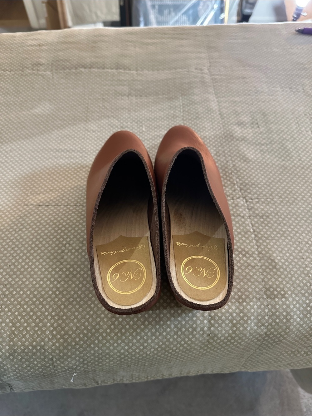 No. 6 Tan Leather Wedge Slip-Ons